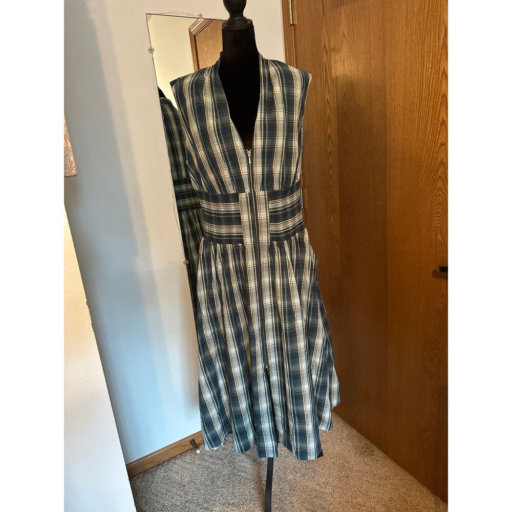 NWT Anthropologie The Tommie Plaid Front Zip Smocked Midi Dress XL